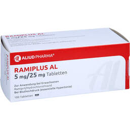 Abbildung: Ramiplus AL 5 mg / 25 mg Tabletten 100 St, Tabletten PZN 01994801