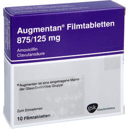 Abbildung: Augmentan 875 / 125 mg Filmtabletten 10 St, Filmtabletten PZN 01995841