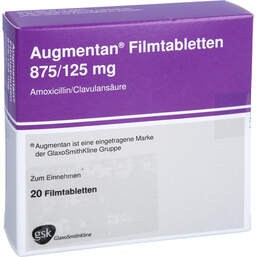 Abbildung: Augmentan 875 / 125 mg Filmtabletten 20 St, Filmtabletten PZN 01995864