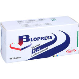 Abbildung: Blopress 16 mg Tabletten 98 St, Tabletten PZN 01998756