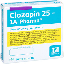 Abbildung: Clozapin 25 1A Pharma Tabletten 20 St, Tabletten PZN 02013165