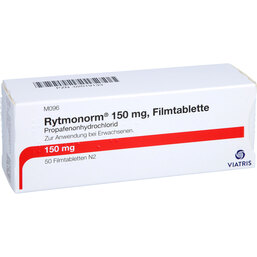 Abbildung: Rytmonorm 150 mg Filmtabletten 50 St, Filmtabletten PZN 02019133