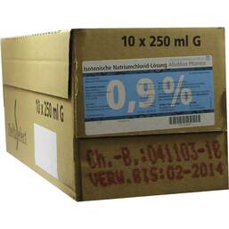 Abbildung: Kochsalzlösung 0,9% Glasflasche Infusionslösung Infusionslösung, 10X250 ml PZN 02044289