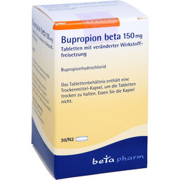 Abbildung: Bupropion beta 150 mg Tabletten mit veränd.Wst.-Frs. 30 St, Tablette mit veränderter Wirkstofffreisetzung PZN 02055057