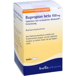Abbildung: Bupropion beta 150 mg Tabletten mit veränd.Wst.-Frs. 90 St, Tablette mit veränderter Wirkstofffreisetzung PZN 02055330