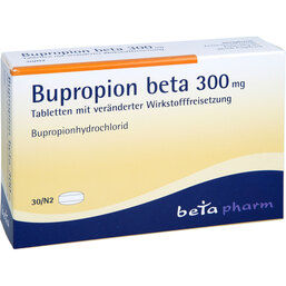 Abbildung: Bupropion beta 300 mg Tabletten mit veränd.Wst.-Frs. 30 St, Tablette mit veränderter Wirkstofffreisetzung PZN 02055382