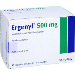 Abbildung: Ergenyl 500 Filmtabletten 50 St, Filmtabletten magensaftresistent PZN 02073026