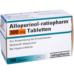 Abbildung: Allopurinol ratiopharm 300 mg Tabletten 100 St, Tabletten PZN 02079997