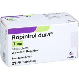 Abbildung: Ropinirol dura 1 mg Filmtabletten 21 St, Filmtabletten PZN 02092957