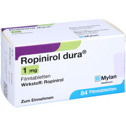 Abbildung: Ropinirol dura 1 mg Filmtabletten 84 St, Filmtabletten PZN 02092963