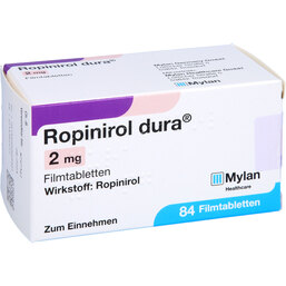 Abbildung: Ropinirol dura 2 mg Filmtabletten 84 St, Filmtabletten PZN 02092992