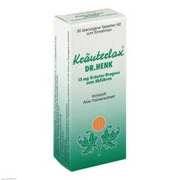 Abbildung: Kräuterlax Dr. Henk 15 mg Kräuterdrag.z.Abführen Überzogene Tabletten, 30 St PZN 02115523