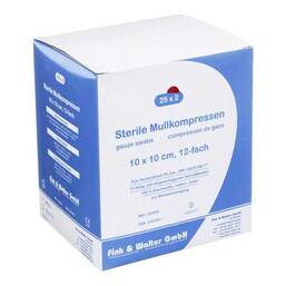 Abbildung: Mullkompressen 10x10 cm steril 12-fach Kompressen, 25X2 St PZN 02141331