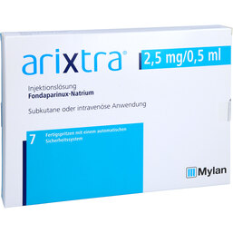 Abbildung: Arixtra 2,5 mg / 0,5 ml Injektionslösung in einer Fertigspritze 7X0.5 ml, Injektionslösung PZN 02142187