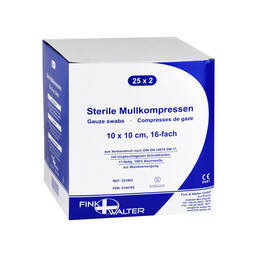 Abbildung: Mullkompressen 10x10 cm steril 16-fach 25X2 St, Kompressen PZN 02144105 