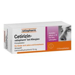 Abbildung: Cetirizin ratiopharm b. Allergie 10 mg Filmtabletten Filmtabletten, 7 St PZN 02158136
