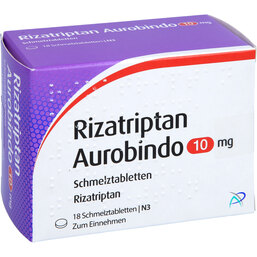 Abbildung: Rizatriptan Aurobindo 10 mg Schmelztabletten 18 St, Schmelztabletten PZN 02160989