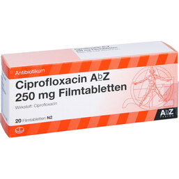 Abbildung: Ciprofloxacin AbZ 250 mg Filmtabletten 20 St, Filmtabletten PZN 02162072