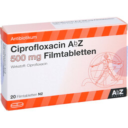 Abbildung: Ciprofloxacin AbZ 500 mg Filmtabletten 20 St, Filmtabletten PZN 02162132