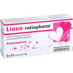 Abbildung: Liana ratiopharm 0,1 / 0,02 mg Filmtabletten 3X21 St, Filmtabletten PZN 02200772