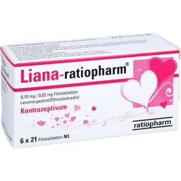 Abbildung: Liana ratiopharm 0,1 / 0,02 mg Filmtabletten 6X21 St, Filmtabletten PZN 02200789