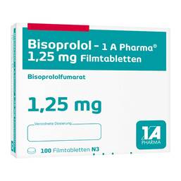 Abbildung: Bisoprolol 1A Pharma 1,25 mg Filmtabletten 100 St, Filmtabletten PZN 02205249