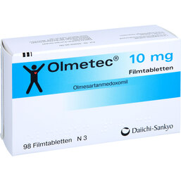 Abbildung: Olmetec 10 mg Filmtabletten 98 St, Filmtabletten PZN 02231175
