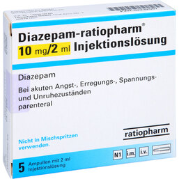 Abbildung: Diazepam ratiopharm 10 mg / 2 ml Injektionslösung Ampullen 5 St, Ampullen PZN 02232507