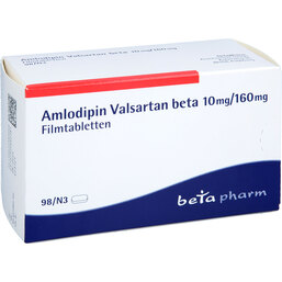 Abbildung: Amlodipin Valsartan beta 10 mg / 160 mg Filmtabletten  98 St, Filmtabletten PZN 02238504