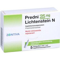 Abbildung: Predni 25 mg Lichtenst.N Kristallsuspension Ampullen 5X1 ml, Ampullen PZN 02261561