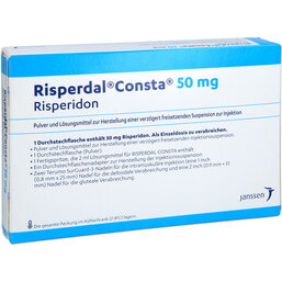 Abbildung: Risperdal Consta 50 mg Trockensubstanz mit Lösungsmittel 1 St, Pulver und Lösungsmittel zur Herstellung einer Depot-Injektionssuspension PZN 02331072