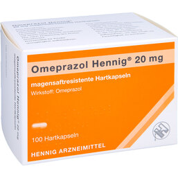 Abbildung: Omeprazol Hennig 20 mg magensaftresistent Hartkapseln 100 St, Kapseln magensaftresistent PZN 02331296