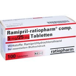 Abbildung: Ramipril ratiopharm comp.5 mg / 25 mg Tabletten 100 St, Tabletten PZN 02355196