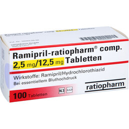 Abbildung: Ramipril ratiopharm comp.2,5mg / 12,5mg Tabletten 100 St, Tabletten PZN 02355262