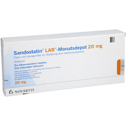 Abbildung: Sandostatin Lar Monatsdepot 20mg Trockensubstanz mit Lösungsmittel 1 St, Pulver und Lösungsmittel zur Herstellung einer Injektionssuspension PZN 02364657