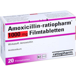 Abbildung: Amoxicillin Ratiopharm 1000 mg Filmtabletten 20 St, Filmtabletten PZN 02394428