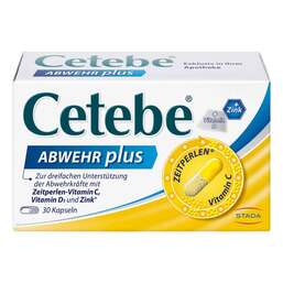 Abbildung: Cetebe Abwehr plus Vitamin C + Vitamin D3 + Zink Kapseln Kapseln, 30 St PZN 02408188