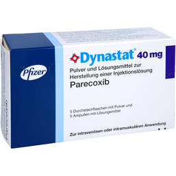 Abbildung: Dynastat 40 mg Pulver + Lsgm.zur Herstellung einer Injektionslsg 5 St, Trockensubstanz mit Lösun PZN 02410009