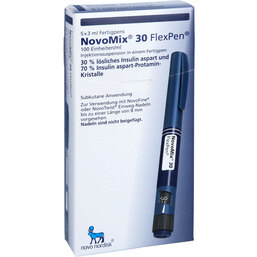 Abbildung: Novomix 30 Flexpen Injektionssuspension in einem Fertigpen 5X3 ml, Injektionssuspension PZN 02430176