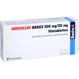 Abbildung: Amoxiclav Basics 500 mg / 125 mg Filmtabletten 21 St, Filmtabletten PZN 02433683