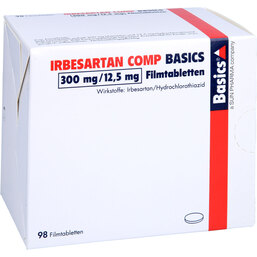 Abbildung: Irbesartan Comp Basics 300 mg / 12,5 mg Filmtabletten 98 St, Filmtabletten PZN 02460094