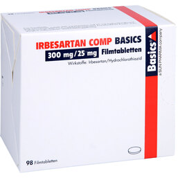 Abbildung: Irbesartan Comp Basics 300 mg / 25 mg Filmtabletten 98 St, Filmtabletten PZN 02460705