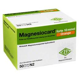Abbildung: Magnesiocard forte 10 mmol Orange Pulver Pulver zur Herstellung einer Lösung zum Einnehmen, 50 St PZN 02470342