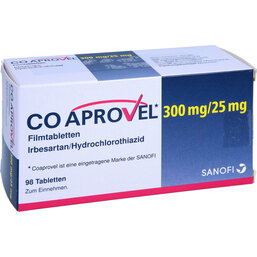 Abbildung: Coaprovel 300 mg / 25 mg Filmtabletten 98 St, Filmtabletten PZN 02475291