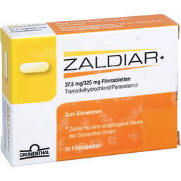 Abbildung: Zaldiar 37,5 mg / 325 mg Filmtabletten 20 St, Filmtabletten PZN 02475339