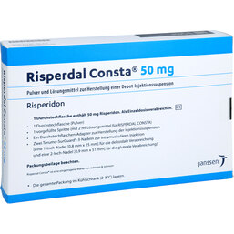 Abbildung: Risperdal Consta 50 mg Trockensubstanz mit Lösungsmittel 1 St, Pulver und Lösungsmittel zur Herstellung einer Depot-Injektionssuspension PZN 02481009