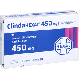 Abbildung: Clindahexal 450 mg Filmtabletten 12 St, Filmtabletten PZN 02482500