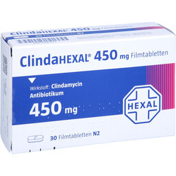 Abbildung: Clindahexal 450 mg Filmtabletten 30 St, Filmtabletten PZN 02482517