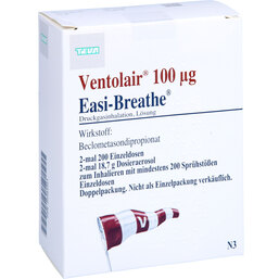Abbildung: Ventolair 100 µg 200 Hub Easi Breathe Dos.-Aerosol 1 St, Dosieraerosol PZN 02484321
