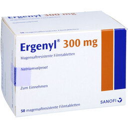 Abbildung: Ergenyl 300 Filmtabletten 50 St, Filmtabletten magensaftresistent PZN 02516788